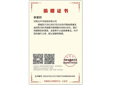 防汛抗洪馳援河南-捐贈證書(shū)